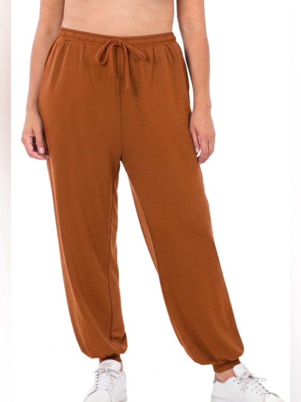 Zenana Plus Size Soft French Terry Jogger Pants with Pockets.